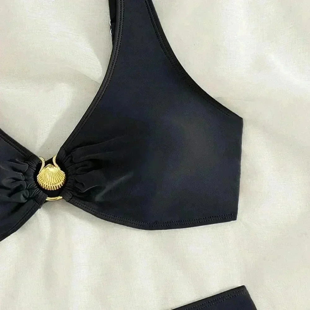 Black Women's Beach Ruffle Sexy Bikini Set